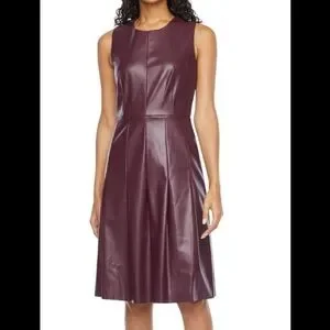 Liz Claiborne | Dresses | Nwot Burgundy Faux Leather Midi Dress